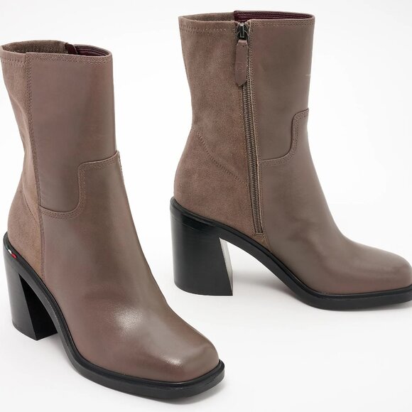 NEW FRANCO SARTO Suede And Leather Penelope Heel Booties shadow for women 462tn - Picture 1 of 4